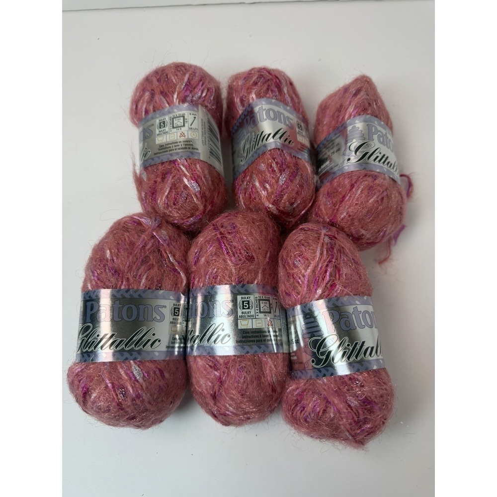 Patons Glittallic Yarn Maroon Shine Lot Of 6 Metallic Glitter 50g Each